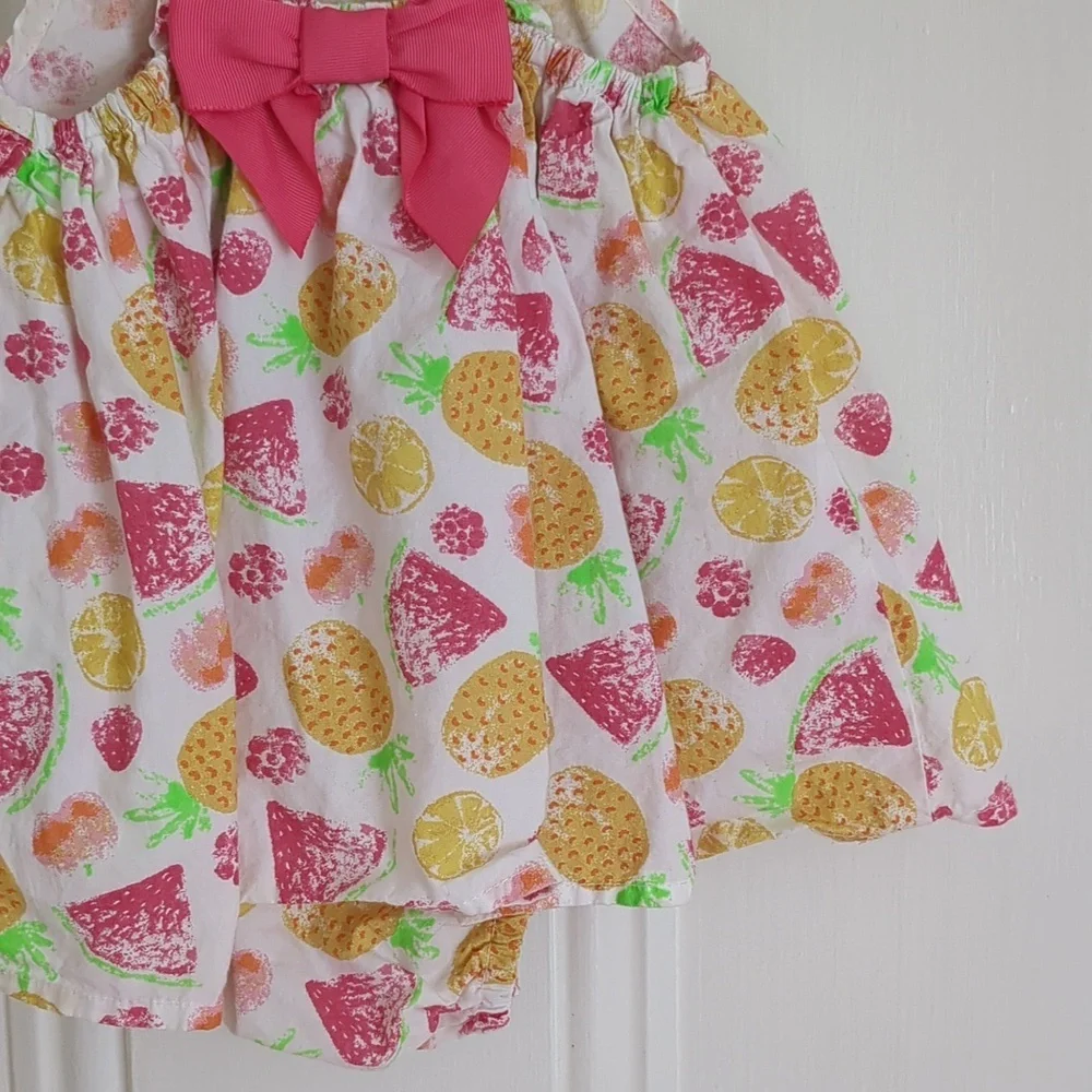 3-6M Jillian's Closet Fruit Snap Bottom Ruffle Dress Bubble One Piece Baby